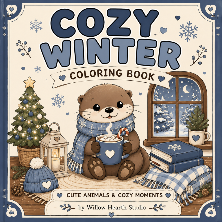 Cozy Winter Coloring Book | Willow Hearth Studio Cozy Winter Coloring Book featuring cute winter animals and relaxing coloring pages by Willow Hearth Studio.